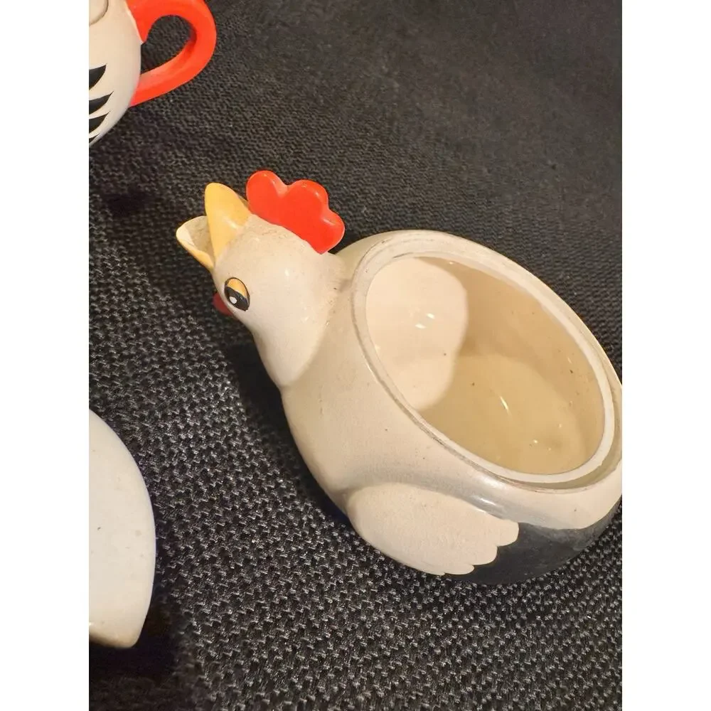 Vintage Coq Rouge Rooster Ceramic Creamer & Sugar Bowl Lidded MCM Kitchen Set